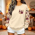 thumbnail image 5 of Women Halloween Floral Graphic Sweatshirt JIANLAI Crew Neck Long Sleeve Moon Rose Leaf Print Pullover Casual Autumn Fall Holiday Tops, 5 of 7