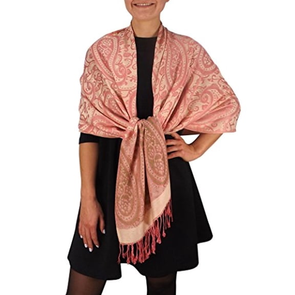 Peach Couture Large Vintage Vine Paisley Printed Solid Pashmina Shawl Scarf