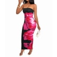 thumbnail image 2 of Women Summer Strapless Maxi Dress Bodycon Floral Long Wedding Guest Dress Formal Cocktail Dresses Black & Red XL, 2 of 8