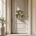 thumbnail image 5 of chaungfeng 17.72" Artificial Flower Wreath for Front Door, Hand-Woven Hanging Wreath with White Flower Bow and Green Foliage, Home Decor, Suit for Entryway, Living Room, Fireplace, Door, 5 of 7