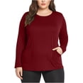 thumbnail image 5 of Cotton Tops for Women Plus Size Long Sleeve with Pockets Soft Crewneck Pullover Tees Blouses Spring Clothes (XL, Wine), 5 of 6
