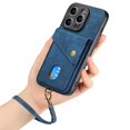 thumbnail image 4 of SaniMore Case for iPhone 15 6.1" 2023, [Flip Card Slot Design Kickstand] Removeable Wrist Strap Magnetic Car Mount Wear-resistant PU Leather Skin Shockproof Anti-drop Shell, Blue, 4 of 10