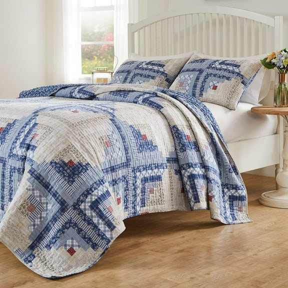 Greenland Home Fashions Cottage Cabin Finely Stitched Calico Quilt Set, 2-Piece Twin/XL