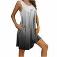 thumbnail image 4 of Sleepwear Dress New Women Gradient Print Nightgowns with Pockets Sleep Shirts Sleeveless Sleepwear Pleated Front Nightshirt White L, 4 of 7
