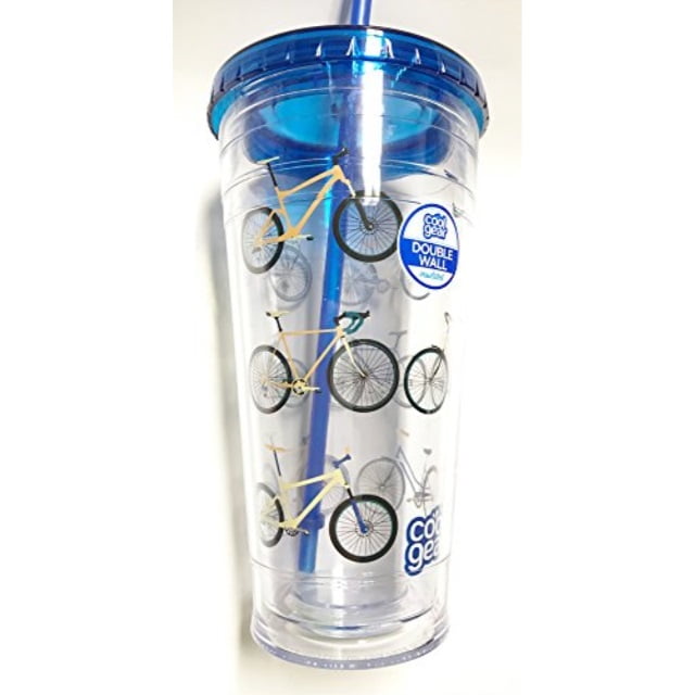 Cool Gear BLUE CAT Double Wall Insulated Tumbler Water Drink Cup w Straw 32 oz 