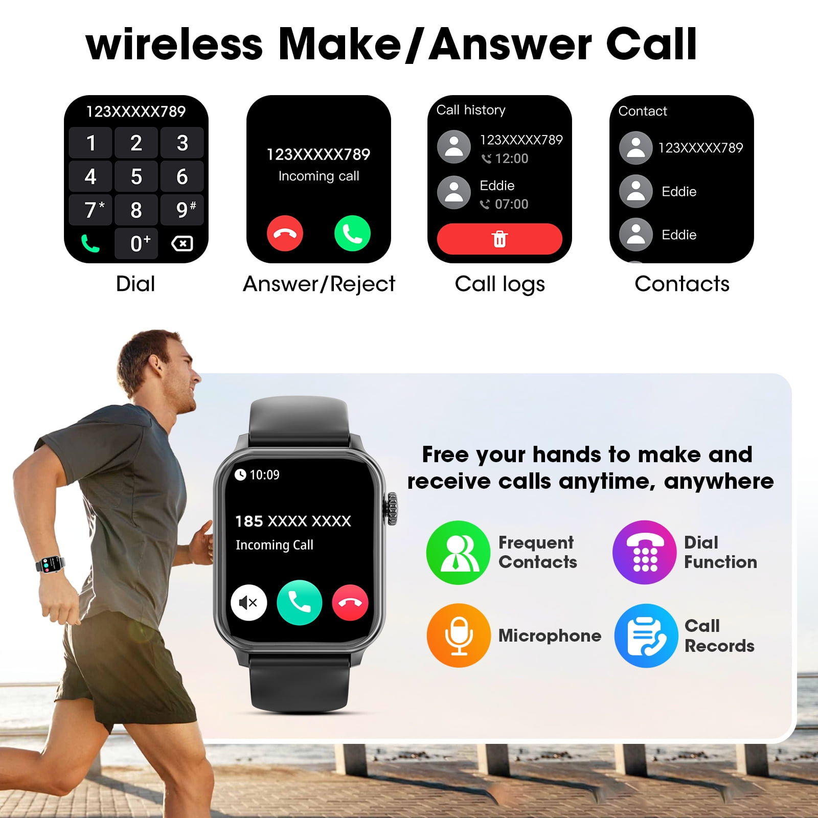 Mingdaln 46mm Extra Large Battery Smartwatch, (Answer Make Calls/Standby Time 60 Days/120+ Sport Mode)fits for Android and iPhone Devices,perfect gift (Black)