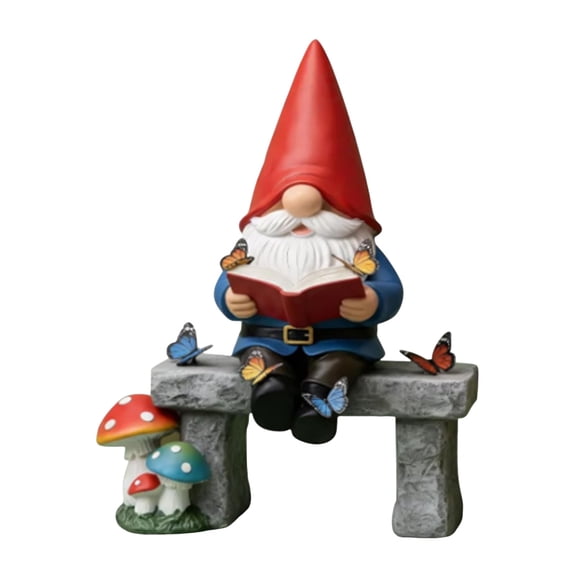 Whimsical Reading Time Gnome Figurine with Butterflies, Resin Reading Gnome Garden Statue for Outdoor Lawn Patio Decor, Indoor Bookshelf Ornament, Unique Book Lover Gift for Home Office