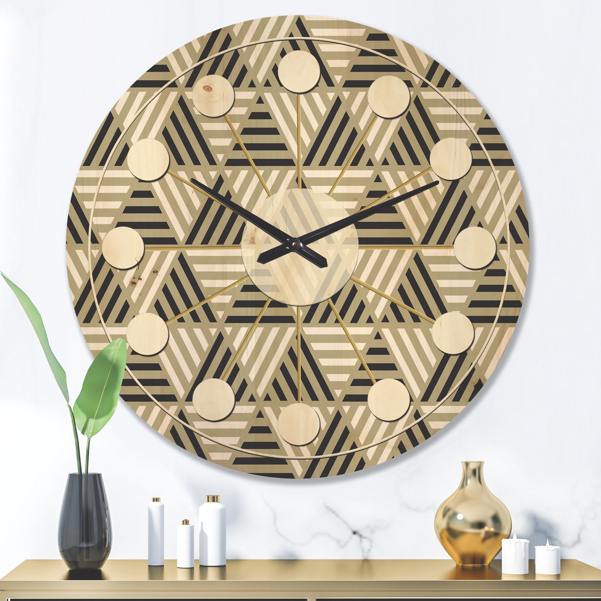 Designart 'Retro Triangular Design VIII' Mid-Century Modern Wood Wall Clock
