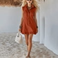 thumbnail image 4 of Kukoosong Women's Ruffle Sleeveless Shirt Mini Dress, Collar Button Down Tank Dress with Pocket, Solid Color Casual Summer Ruffle Hem Short Dress, 4 of 7