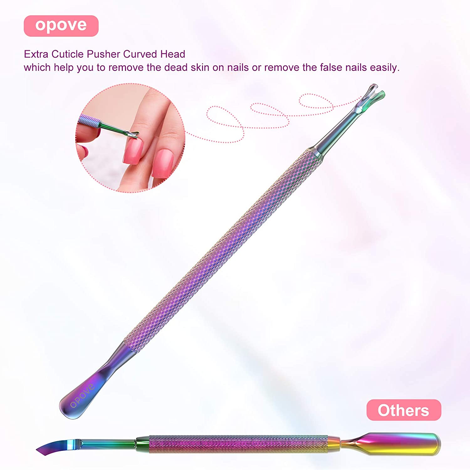 Cuticle Pusher Nail Polish Remover Stainless Steel Manicure Tool Set Gel Nail Polish Peeler Scraper Nail Care Stick Pedicure Kit for Fingernail and Toenail, General P1, Color Gradient…