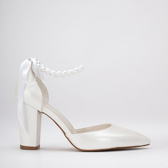 Agnes - Tacones de novia color marfil y perla crema 24.5 CM