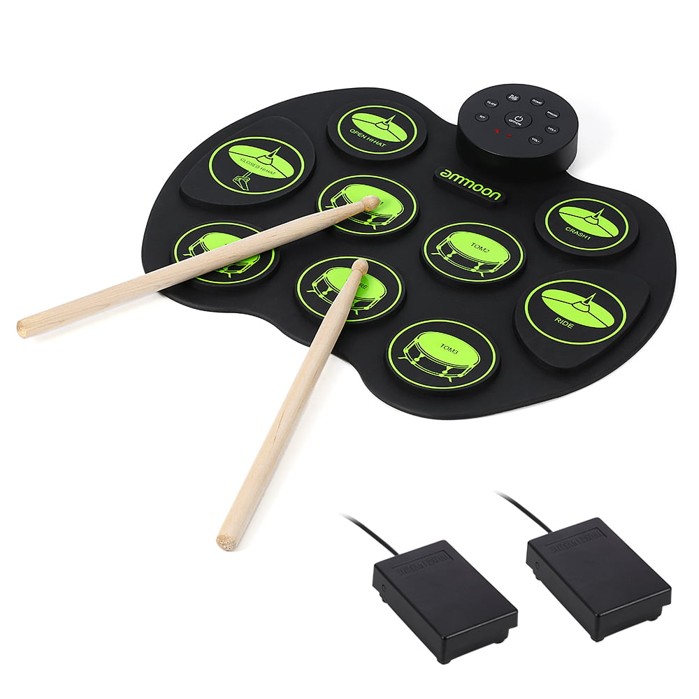 ALPOWL Practice Drum Pad Roll Up Potable Drum Kit with earphone portable drum Built-in Stereo Speaker Multicolor LED Digital Display for Kids Beginners Electronic Drum Set Black Adult