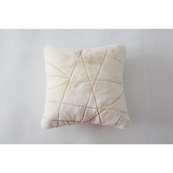 Emma Collection Decorative 20-inch White and Gold Faux Fur Fabric Throw Pillow