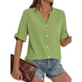 thumbnail image 2 of Fantaslook Womens 3/4 Sleeve Button Down Shirts V Neck Roll Up Sleeve Tops Cotton Linen Casual Summer Blouses Shirts, 2 of 10