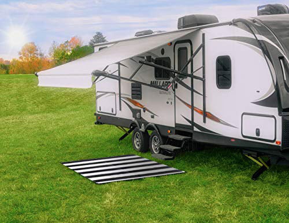 Camco 6'x9' Outdoor Mat with UV Protection, Charcoal Stripe