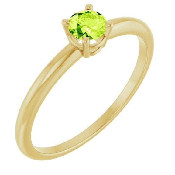 14k Yellow Gold 3mm Round Shape Peridot BirthStone Fashion Ring Fine Jewelry For Women Gifts For Her, Size 3