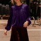 thumbnail image 5 of RKSTN Women's Velvet Long Sleeve Shirts Oversized Crewneck Elegant Velvets Trim Lace T Shirt Pullover Top Womens Casual Solid Plus Size Round Neck Loose Comfy Tee Shirt Velour Holiday Party Blouses, 5 of 10