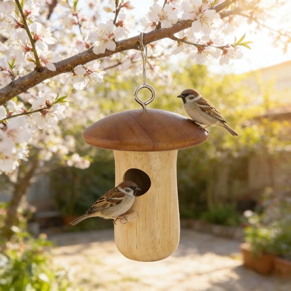 Casita para pájaros colgante de madera natural para pájaros pequeños – Nido exterior con refugio resistente a la intemperie para la decoración del jardín – Fácil de colgar y limpiar