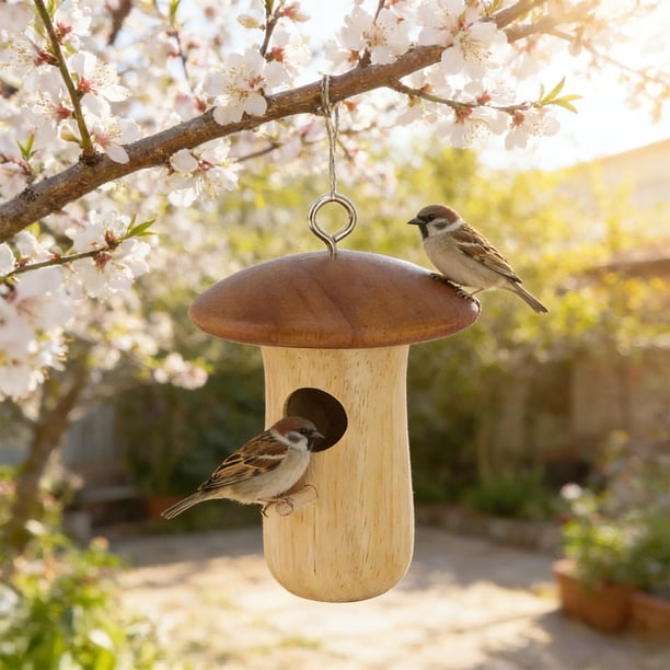 Casa de pájaros colgante de madera natural para exteriores, para jardín, nido, refugio para pájaros pequeños, ideal para decoración de jardín. Casa de pájaros de madera.