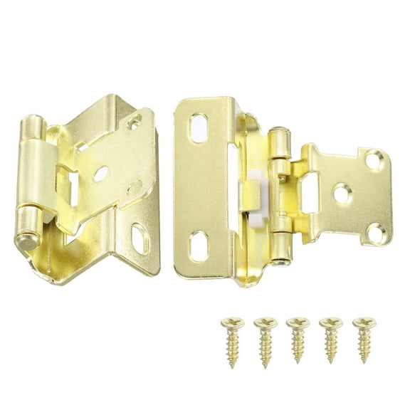 Uxcell 8 Pcs Cabinet Hinges for Kitchen Cabinet Door, 1/2" Overlay Partial Wrap Kitchen Cabinet Hinges, Brass Gold