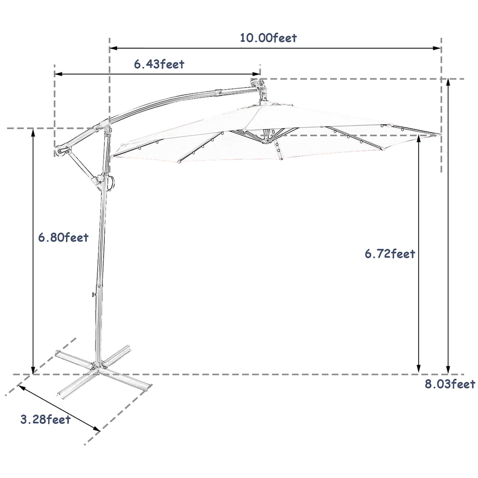 Costway 10FT Patio Offset Umbrella 32 Solar LED Light 360Degree Rotation Aluminum Navy