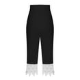 thumbnail image 4 of USNSM Women's Capri Leggings&High Waisted 2024 Cutout Lace Trim Yoga Capris Solid Color Cotton Soft Lounge Pajama Pant Black M, 4 of 5