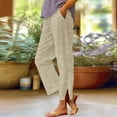 thumbnail image 4 of UAMVSH Striped Pants for Women Trendy Cotton Linen Printed Beach Vacation Pants Casual Lightweight Drawstring Side Slit Pants with Pockets(Medium,Beige), 4 of 6