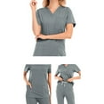 thumbnail image 4 of Scyoekwg Scrubs for Women Set Short Sleeve Scrub V-Neck Scrub Tops Long Jogger Pants Loose Trendy Uniform Outfits Solid Color Casual Sweatsuits Sets (Gray,M), 4 of 4