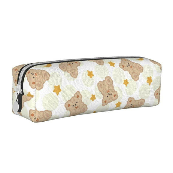 Vsdgher Kawaii Bear Leather Pencil Case, Makeup Pouch, Zipper Pouch for Daily Essentials, Storage Organizer, Cosmetics and Stationary Bag