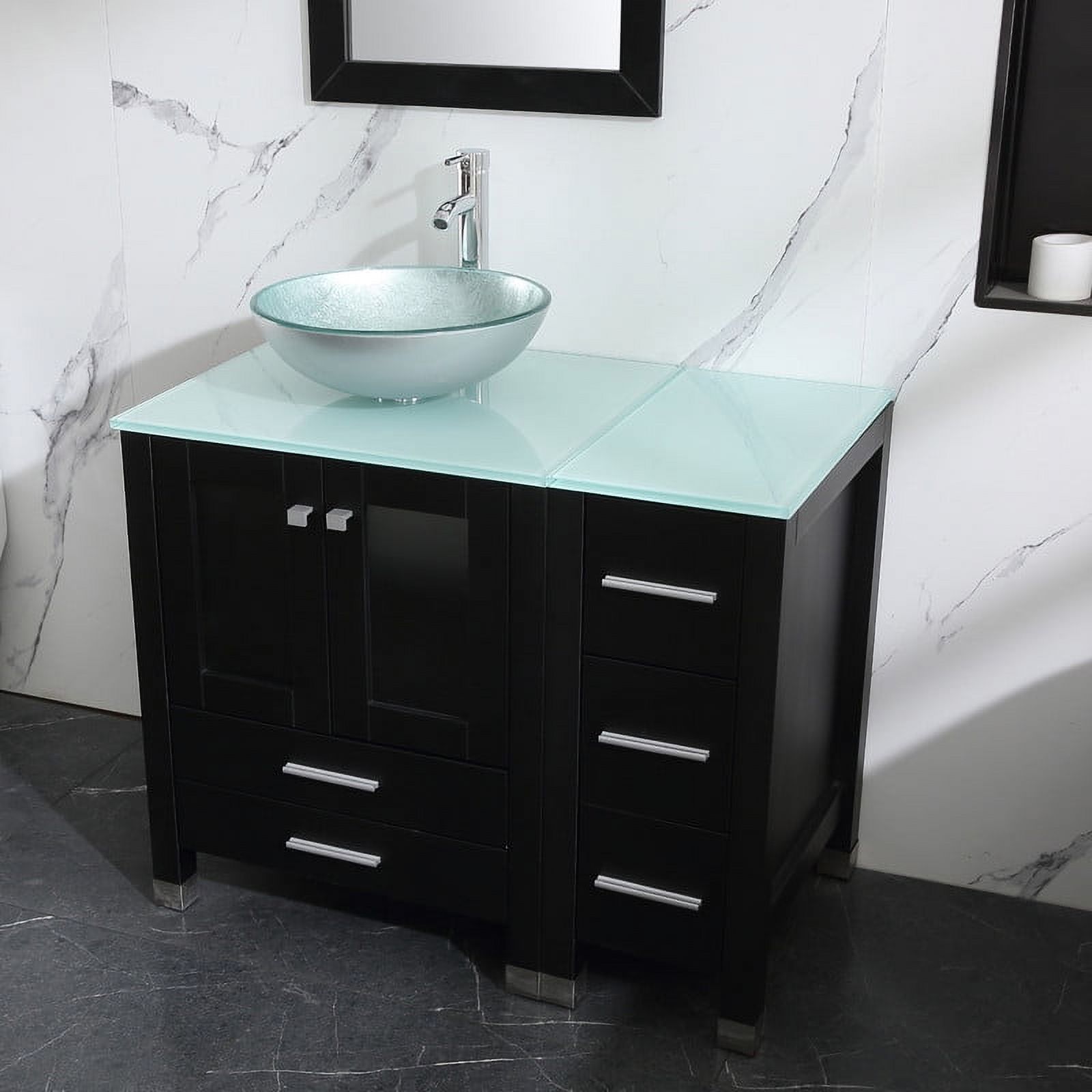 Walsport 36" Luxurious Bathroom Vanity and Sink Combo Cabinet with Silver Glass Vessel Sink and Faucet Pop Up Drain,Black