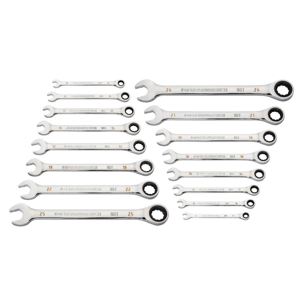 GearWrench 86928 16 PC 90T 12-PT METRIC COMBI RATCHET WRENCH SET 