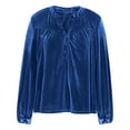 thumbnail image 4 of UTSJKR Velvet Tops for Women Long Sleeve V Neck Dressy Casual Elegant Plus Size Velour Shirts Festival Outfit Blue M, 4 of 9