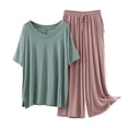 thumbnail image 2 of Busydd Womens Loungewear Set Casual Loose Comfy Solid Color Lounge Sets for Women 2 Piece Sets for Women V Neck Short Sleeve Tops and Baggy Pants L, 2 of 3
