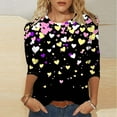thumbnail image 2 of Happy Valentine's Day T-Shirt Women 3/4 Sleeves Crewneck Pullover Basic Tees, 2 of 4