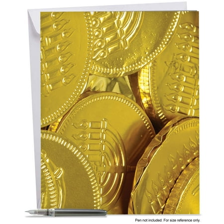 J5007AHTG Jumbo Hanukkah Card: 'Going for the Gelt Hanukkah Thank You' Feature Golden Chocolate Coins for Hanukkah, Greeting Card with Envelope by The Best Card