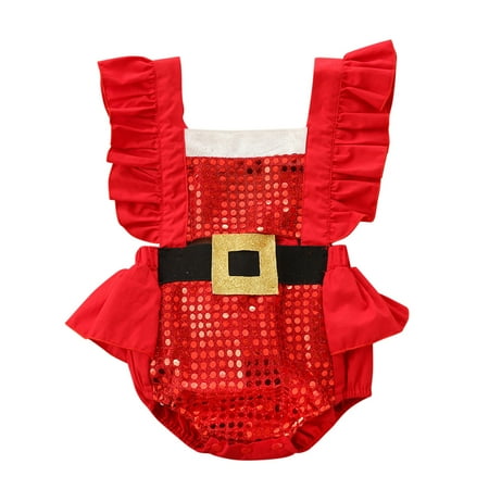 

Girls Bodysuits Ruffle Trim Sequin Sleeveless Christmas Baby Clothes Kids Children Loose Fashion Outwear Leisure Spring Summer Rompers Jumpsuits