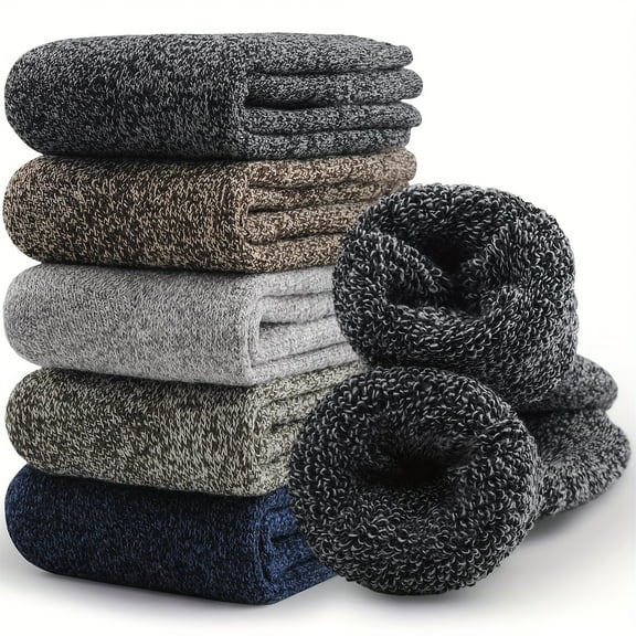 SUGARMOM 5 Pairs Cotton Socks for Men Thick Winter Hiking Socks Warm Breathable Crew Mens Socks (onesize for all)