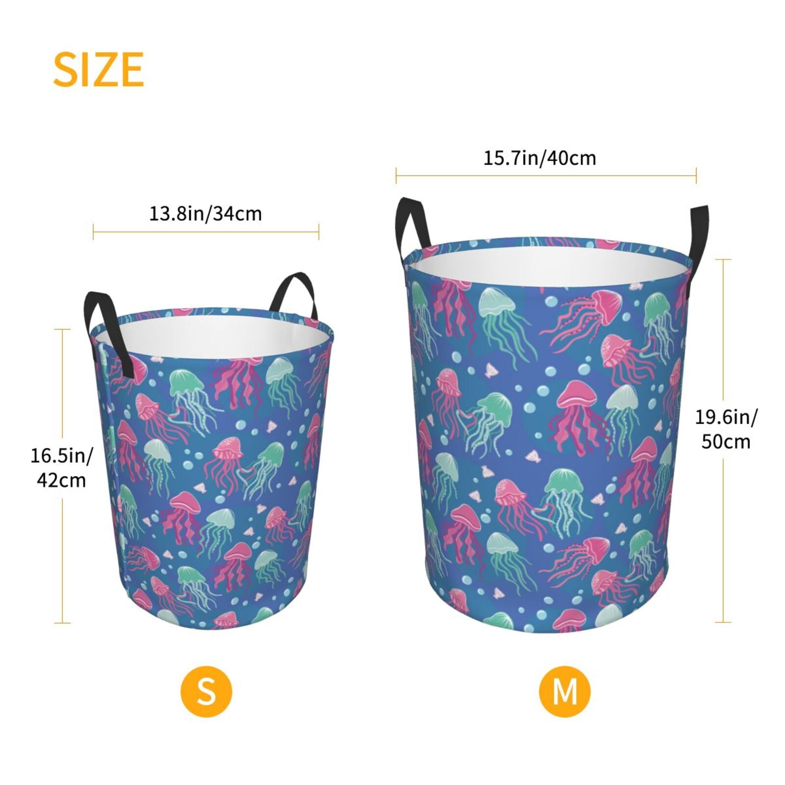 Large Laundry Basket with Handles - Cute Green Pink Jellyfish Kids Baby Dirty Clothes Laundry Hamper for Bedroom Aesthetic