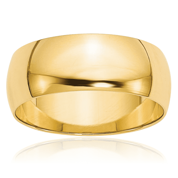 10K Solid Yellow Gold 8mm Half Round Plain Classic Wedding Band Ring