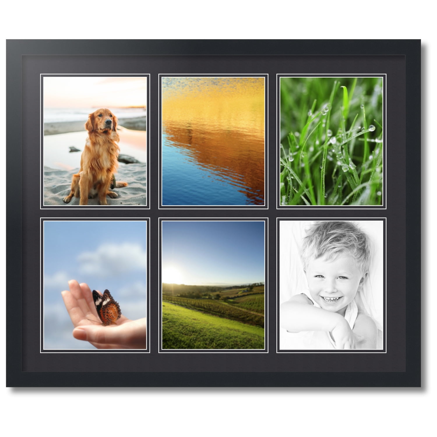 ArtToFrames Collage Photo Frame Double Mat with 1-13x17 Openings with Satin Black Frame and Silverpine mat. 