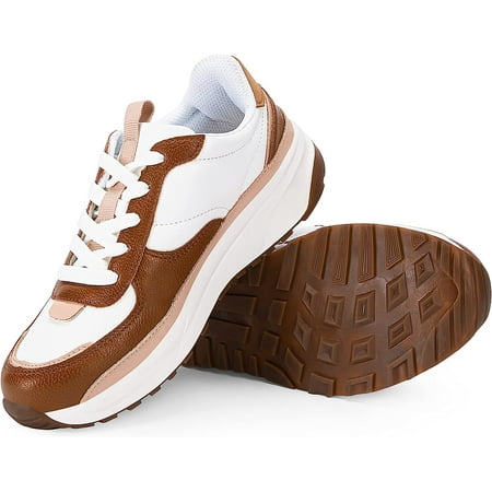 

Womens Lace Up Platform Sneakers Retro Colorblock Faux Leather Suede Splicing Comfortable Non Slip Athletic Walking Shoe