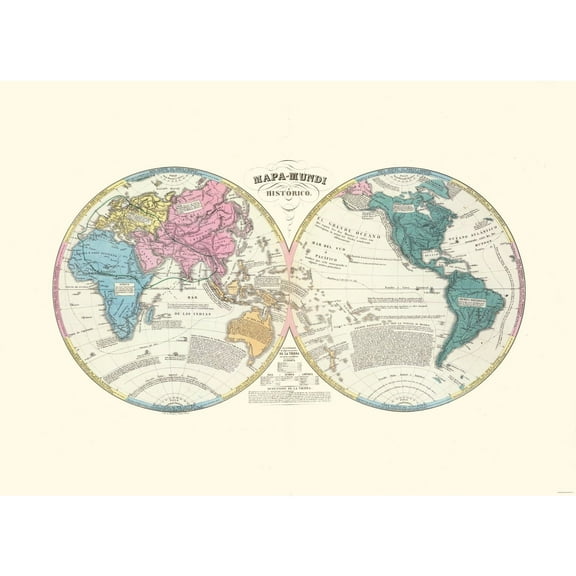 Historic Map - World  - Vintage Wall Art