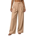 thumbnail image 3 of VBVC Women's Pleated Wide Leg Dress Pants , High Waisted Office Trousers For Women , Ladies' Casual Work Trousers with Pockets, Khaki , S-2XL, 3 of 8