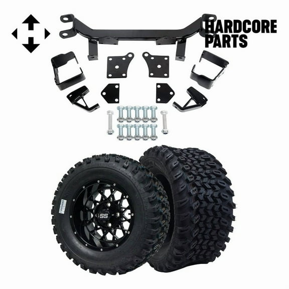 Hardcore Parts 6" Drop Axle Lift Kit for EZGO TXT/PDS (1994.5-2001.5) Electric Golf Cart with 12" Black ‘Venom’ Wheels and 23"x10.5"-12" All-Terrain tires