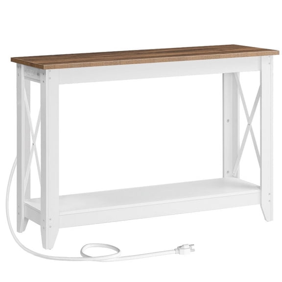 HOOBRO 47.2" Console Table Entryway Table Narrow Sofa Table with Outlets & USB Ports Hallway Living Room Oak Brown & Antique White WH12UXG01