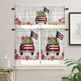 thumbnail image 2 of 3 Piece Puerto Rico Hibiscus Flag Truck Kitchen Curtains, Tier and Valance Rod Pocket Window Curtains Set Wood Texture Red Cafe Curtains for Kitchen Valances Window Treatment 54X18in+27x36in×2, 2 of 5