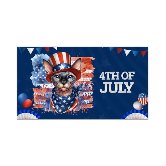 Patriotic Sphynx Celebrates 4th of July Doormat Cat Lover Kitten Owner Gifts Idea Indoor Outdoor Welcome Mat - 02009