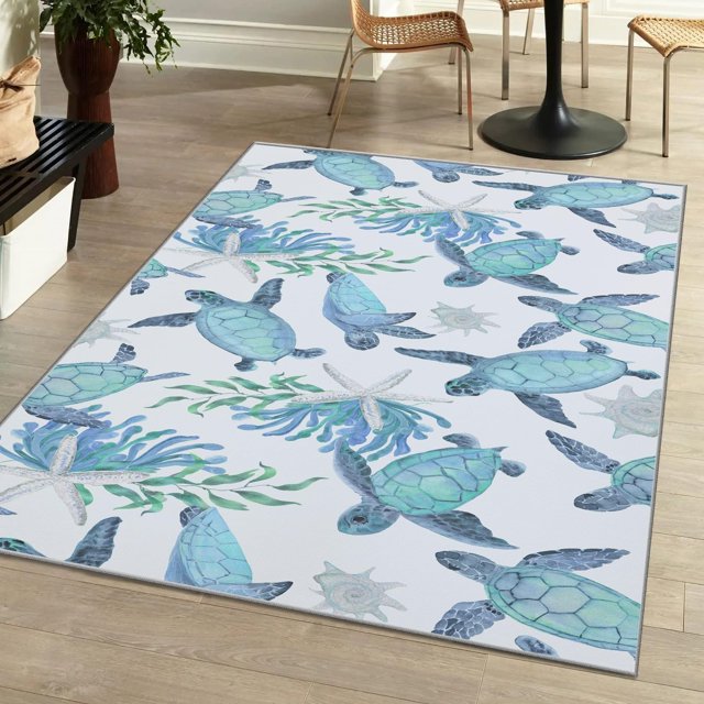 Alfombra Tritard Coastal Sea Turtles, antideslizante, resistente a las manchas, 122 x 183 cm