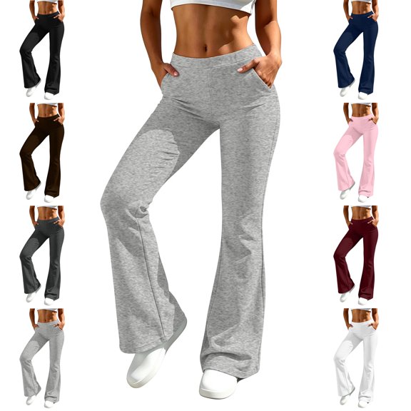MLCDZ Women Flare Leggings Fold Over Bootcut Yoga Pants Casual Y2K Lounge Pants Comfy Lightweight Breathable Outdoor Sports Trousers with Pockets