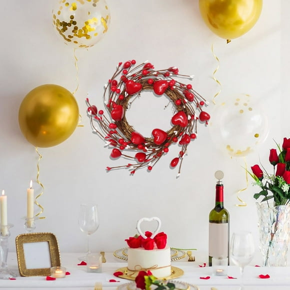 Xihbxyly Corona de San Valentín con Forma de Corazón, Diseño de Bayas de Espuma Roja, Decoración Romántica para Puerta de Entrada, Decoración Navideña Reutilizable, Perfecta para Pared o Boda, Tamaño